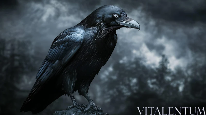 Black Raven Perched on a Rock AI Image