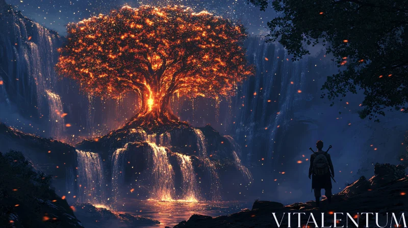 AI ART Mystical Night Scene with Glowing Tree