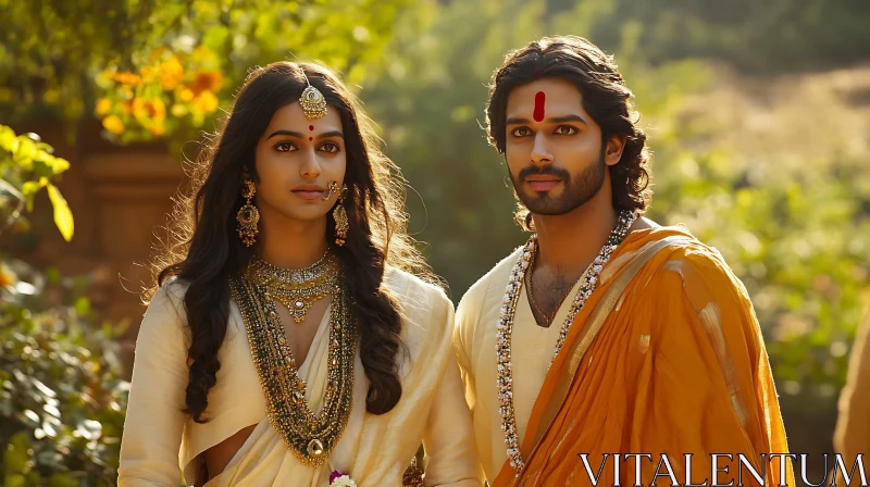 Portrait of a Couple in Traditional Indian Clothing AI Image