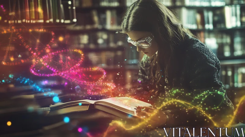 Studious Woman in Library Setting AI Image