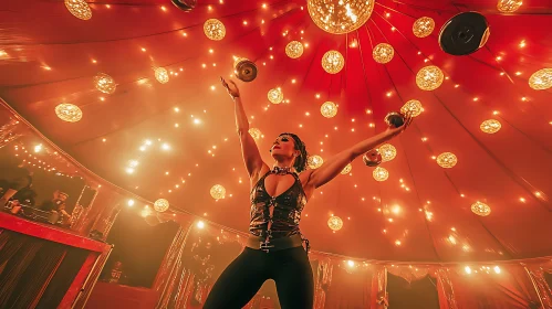 Woman Juggling Balls in Circus Tent