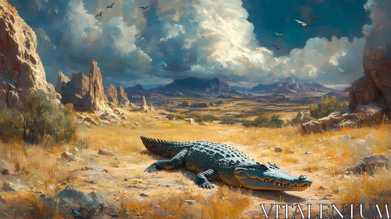 Wild Crocodile and Vast Skies AI Image