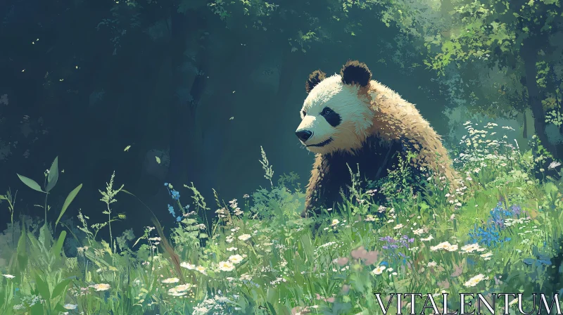 AI ART Panda Among Wildflowers