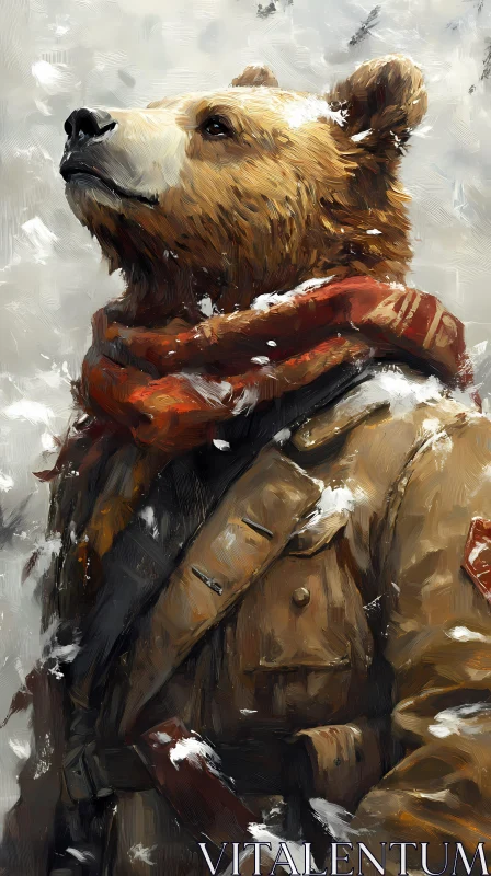 Snowy Bear in Red Scarf AI Image