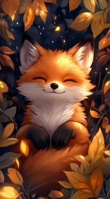 Tranquil Fox Resting with Fall Foliage