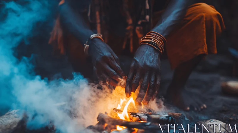 AI ART Person Tending Fire with Hands