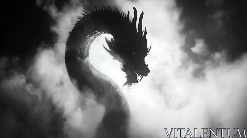 Dragon in Smoke: A Monochrome Vision AI Image