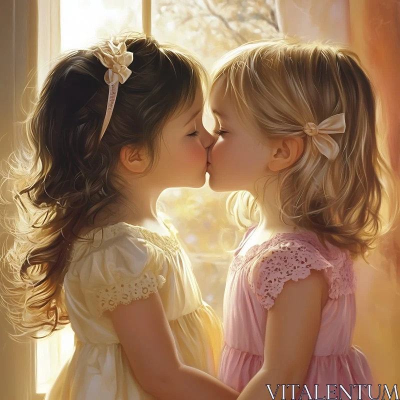 Two Girls Kissing in Soft Light AI Image