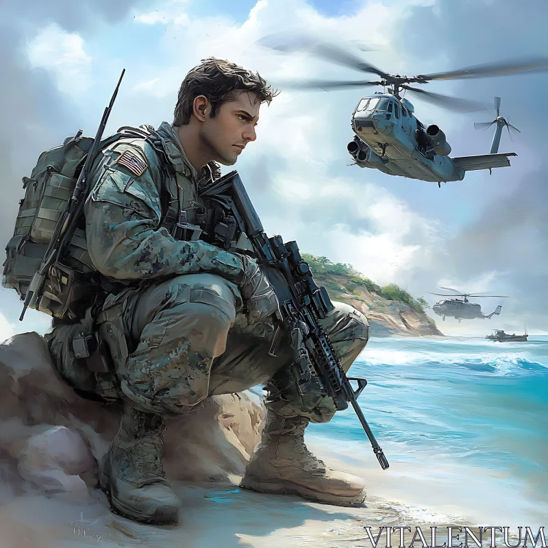 Armed Forces Beach Landing AI Image