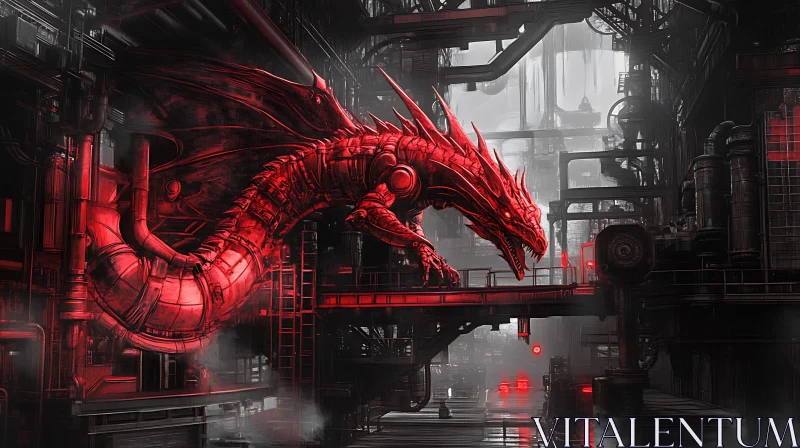 AI ART Crimson Dragon in the Machine Age