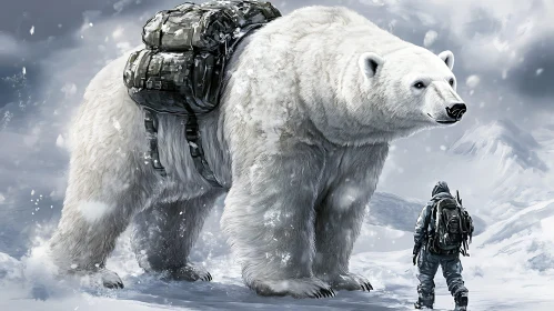 Bear with Backpack in Winter Scene