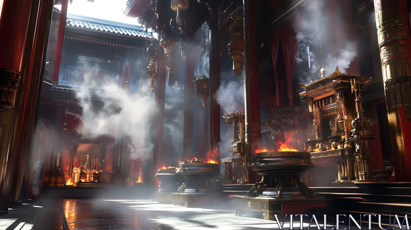 Ornate Temple Ablaze with Ritual Fire AI Image