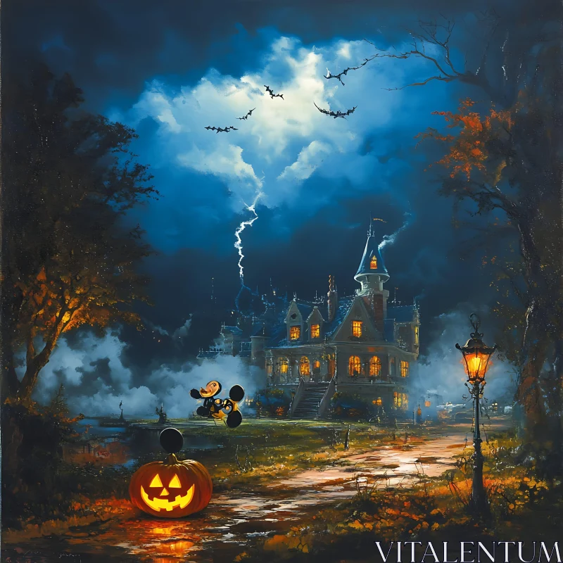 Halloween Night at Haunted Mansion AI Image