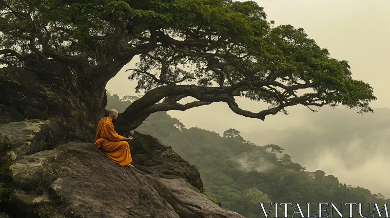 Contemplation Under Ancient Tree AI Image