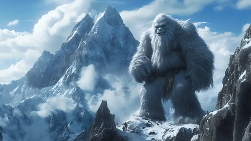 Abominable Snowman in a Mountainous Landscape