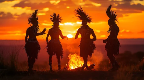 African Dancers Silhouette at Dusk