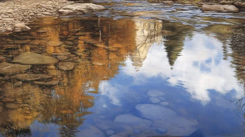 Autumn Foliage Reflections in a Clear River