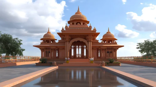 Architectural Temple with Water Reflection