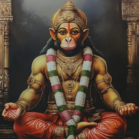 Golden Hanuman Meditating Artwork