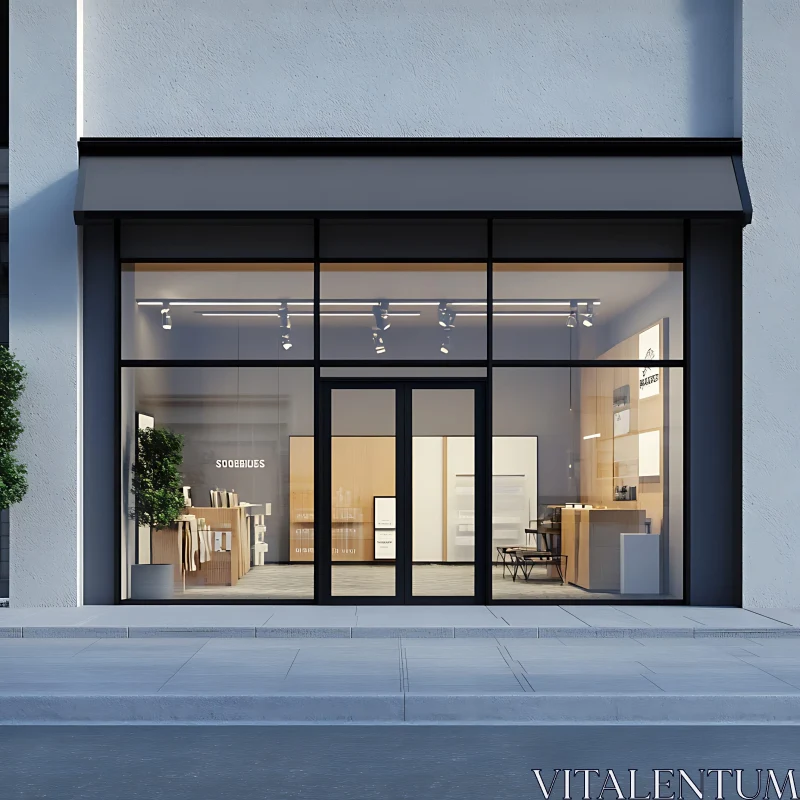 Contemporary Urban Storefront with Large Glass Windows AI Image