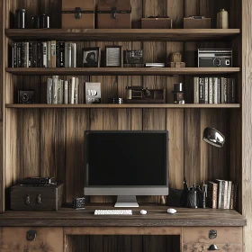 Wooden Office Interior with Modern Computer