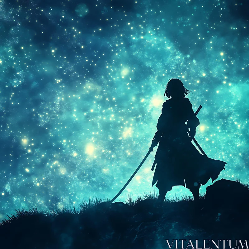 AI ART Starry Night Warrior Silhouette