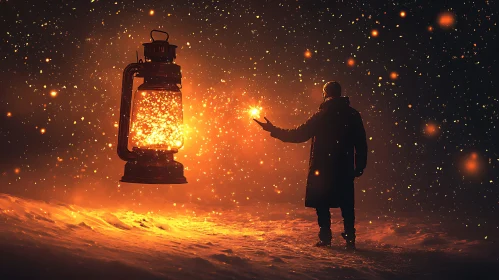 Magical Night with Glowing Lantern