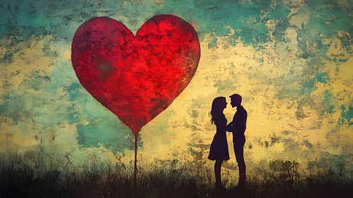 Silhouette Couple with Heart Balloon Art
