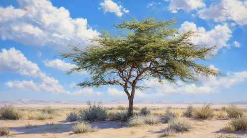 Desert Solitude: A Tree Under a Blue Sky