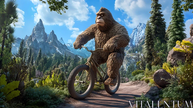 Sasquatch on Two Wheels: A Forest Ride AI Image