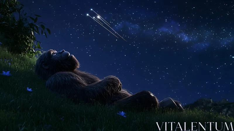 Contemplative Monkey Gazing Stars AI Image