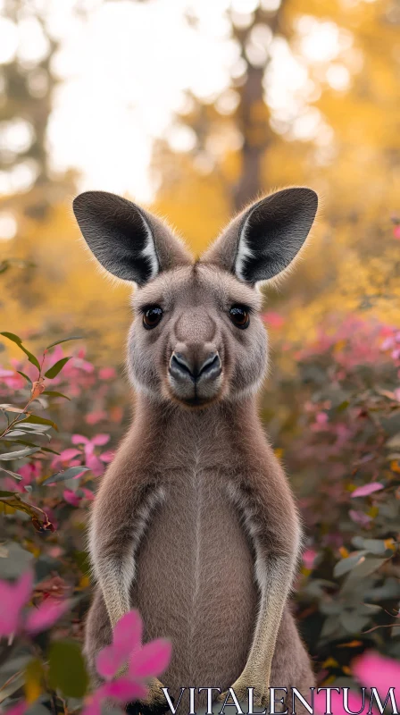 Kangaroo in Vibrant Floral Setting AI Image