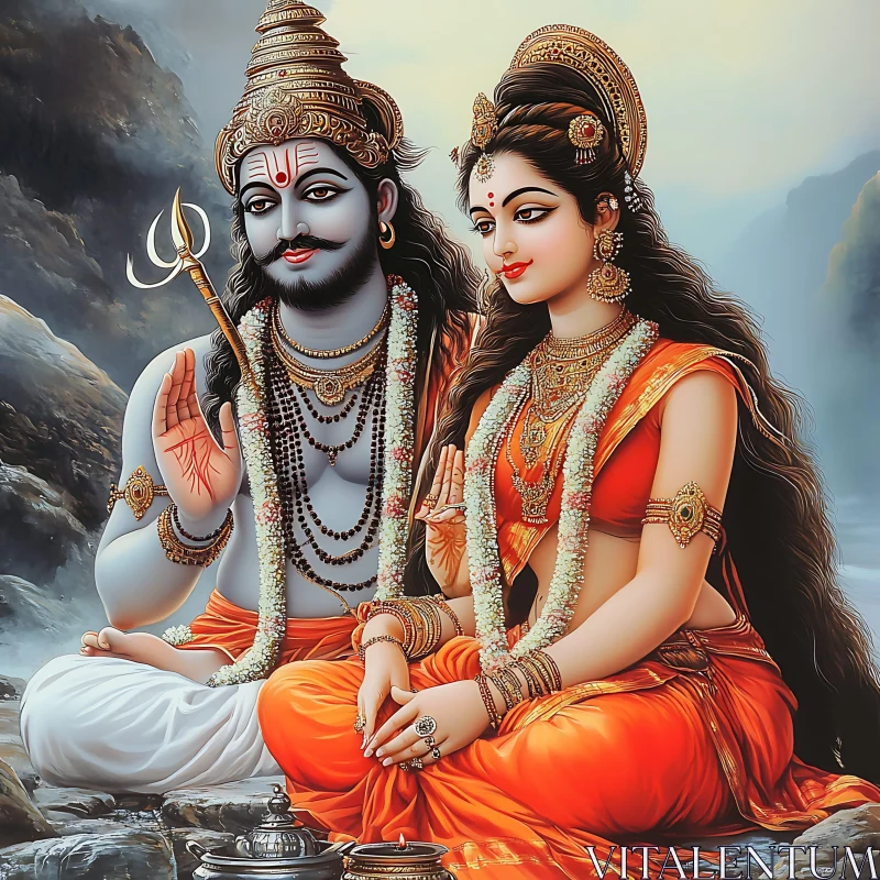 Serene Hindu Gods Illustration AI Image