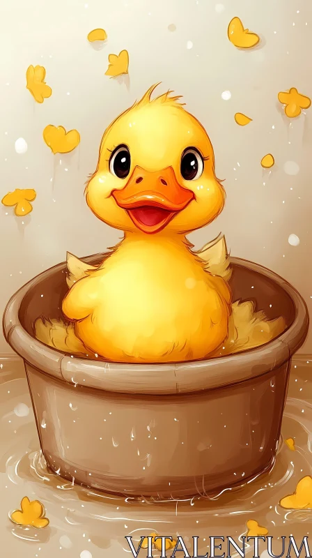 Happy Yellow Duckling in Water AI Image