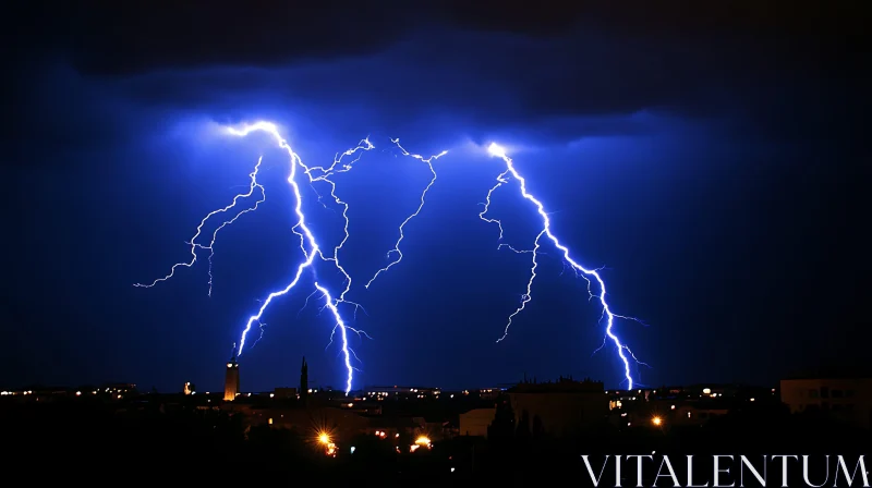 Cityscape Under Lightning Storm AI Image