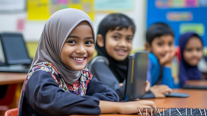 Smiling Students in a Classroom AI Image