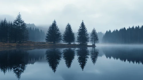 Misty Forest Lake Reflection