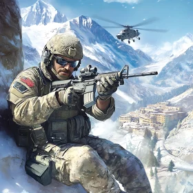 Mountain Warfare: Soldier and Helicopter