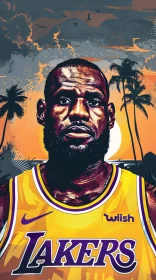 LeBron James in Lakers Jersey Art