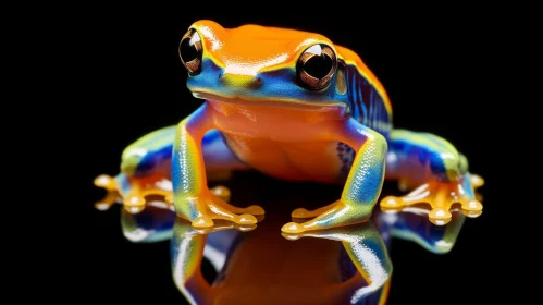 Colorful Bird Frog on Black Surface - Exotic Realism