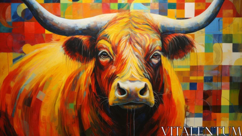 Colorful Bull Painting - Traditional Oil on Canvas AI Image