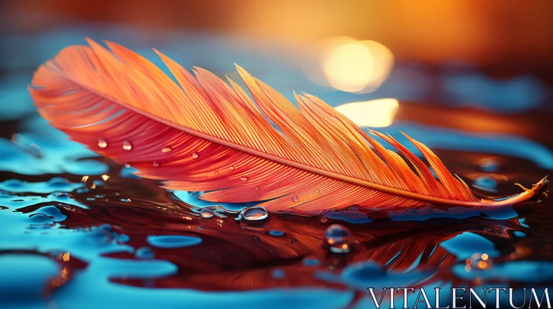 Colorful Fantasy Realism: Feather with Water Droplet AI Image