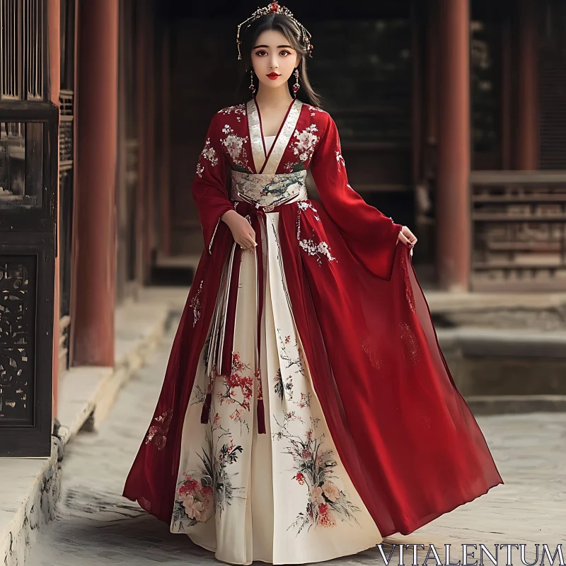 Woman in Red and White Gown AI Image