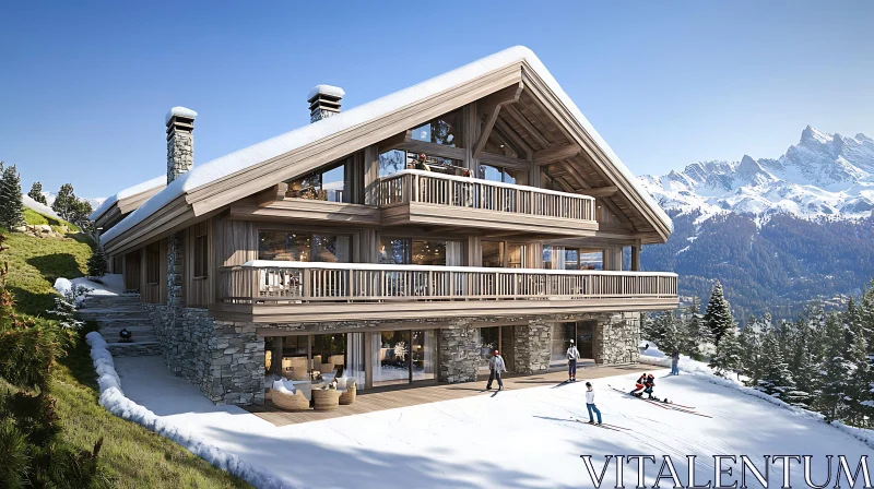 Chalet Retreat in Snow-Capped Mountains AI Image