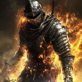 Armored Knight Amidst Firestorm