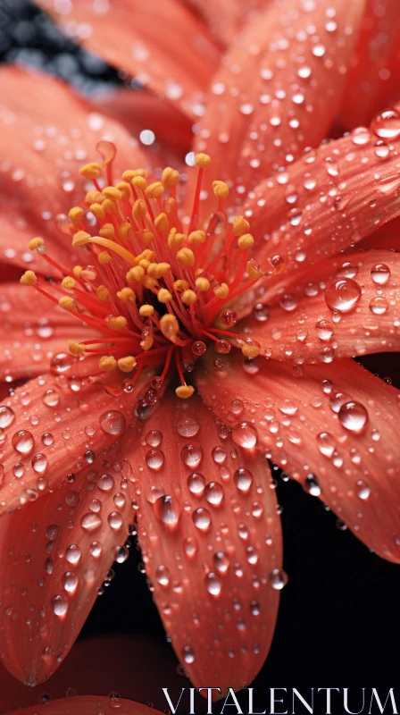 Detailed Photography of an Orange Flower with Water Droplets AI Image