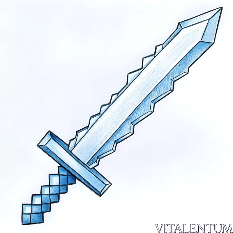 AI ART Blue Pixel Sword Drawing