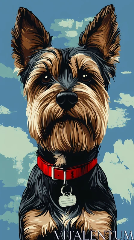 Small Dog with Red Collar Portrait AI Image