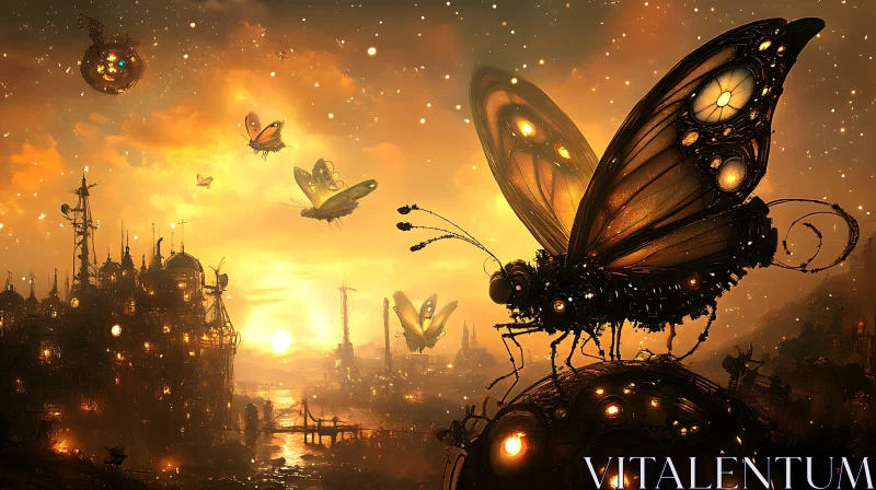 Mechanical Butterflies Over Metropolis AI Image
