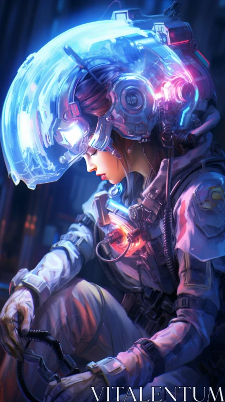 Futuristic Android Woman with Spaceship - Cyberpunk Art AI Image